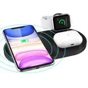 3-i-1 Trådlös Laddare för iPhone/iWatch/AirPods - Svart