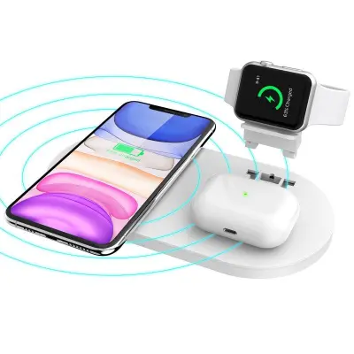 3-i-1 Trådlös Laddare för iPhone/iWatch/AirPods - Vit