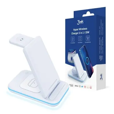 3mk 3-in-1 Trådlös Laddare iPhone, Apple Watch, AirPods - Vit