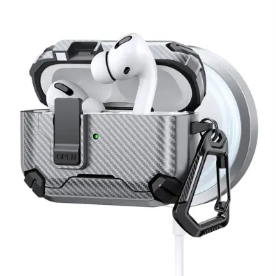 AirPods Pro 2 Mobilskal Magsafe Carbon Fiber med Karbinhake (Grå)