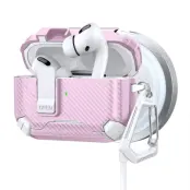 AirPods Pro 2 Skal Magsafe Carbon Fiber med Karbinhake (Rosa/Vit)