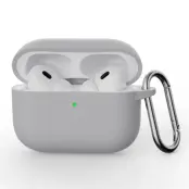 Airpods Pro 3 Skal Silikon med Karbinhake - Ljusgrå