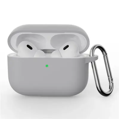 Airpods Pro 3 Skal Silikon med Karbinhake - Ljusgrå
