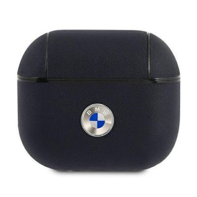 BMW Äkta Läder Silver Logo Skal Airpods 3 - Marinblå