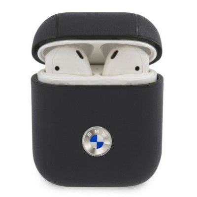 BMW Äkta läder Silver Logo Skal AirPods - Marinblå