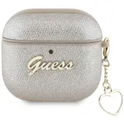 Guess AirPods 4 Skal Metallic Script Charm - Guld