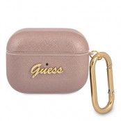 Guess Saffiano Script Metal Collection Skal AirPods Pro - Rosa