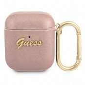 Guess Saffiano Script Metal Collection Skal AirPods - Rosa