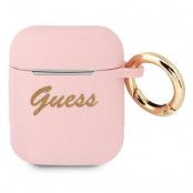 Guess Silicone Vintage Script Skal AirPods - Rosa