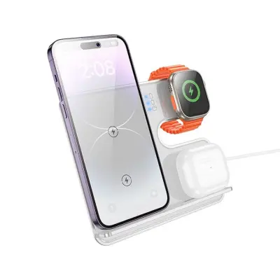 Hoco 3in1 Trådlös Laddare Apple Watch, iPhone, Airpods 15W - Silver