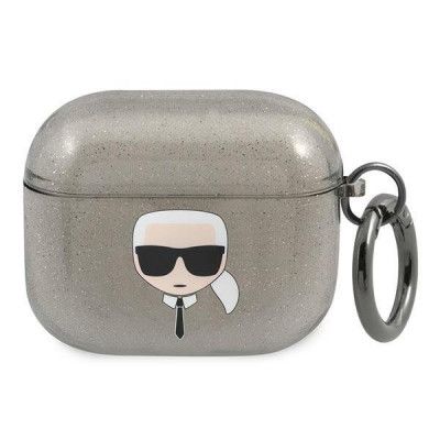 Karl Lagerfeld Skal Glitter Karl`s Head Airpods 3 - Svart