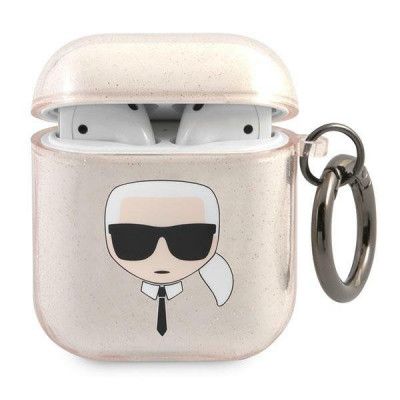 Karl Lagerfeld Skal Glitter Karl`s Head Airpods - Guld