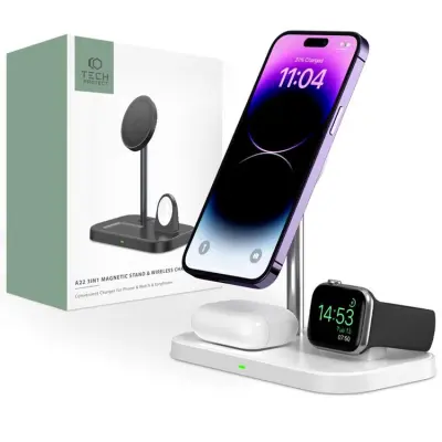 3-in-1 Trådlös Laddare Magsafe iPhone Apple Watch AirPods - Vit