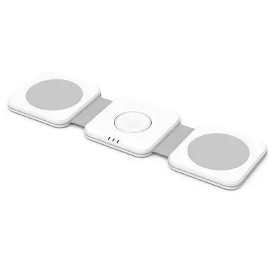 M16 3-i-1 15W magnetisk trådlös laddare för iPhone, AirPods, iWatch - Vit/Grey