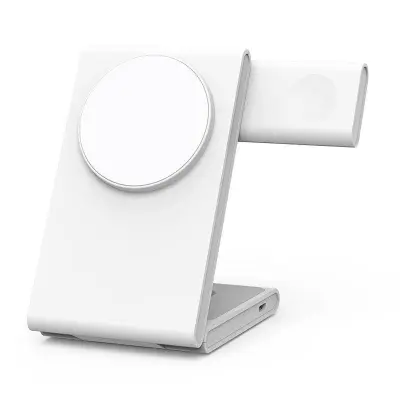 M5 Fällbar 15W Laddningsställ för iPhone 12-15 / iWatch / AirPods - Vit
