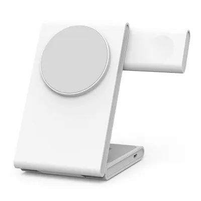 M5 Fällbar 15W Laddningsställ för iPhone 12-15 / iWatch / AirPods - Vit+Grå