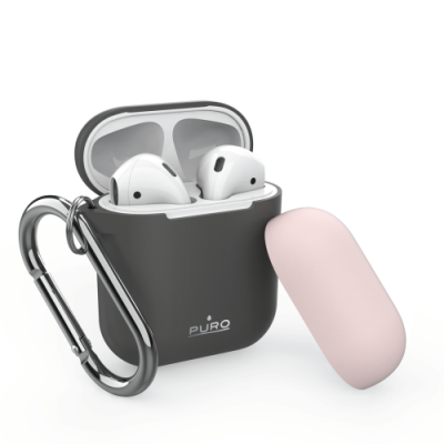 Puro Silicone Case AirPods med krok - Mörkgrå