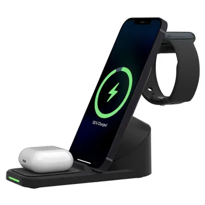 T8 Pro 3-i-1 Trådlös Laddare för iPhone/iWatch/AirPods 15W Svart