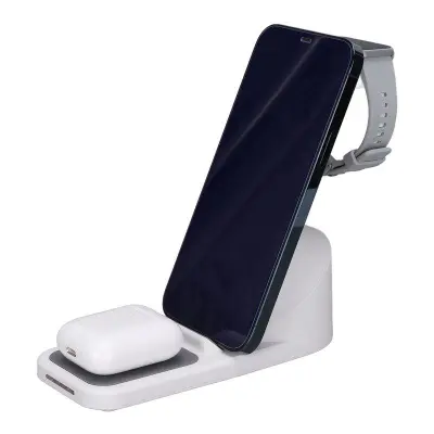 T8 Pro 3-i-1 Trådlös Laddare för iPhone/iWatch/AirPods 15W - Vit