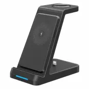 Trådlös 3-i-1 laddare för Airpods, mobiltelefon och smartwatch - Svart