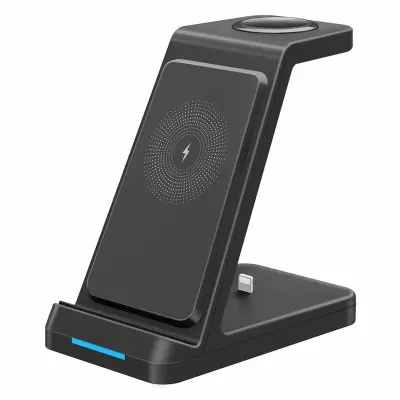 Trådlös 3-i-1 laddare för Airpods, mobiltelefon och smartwatch - Svart