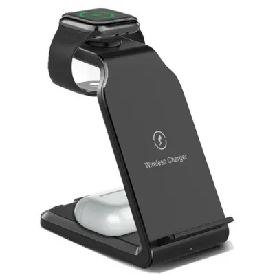 Trådlös laddare 3-i-1 för iPhone, iWatch, AirPods 15W - Svart