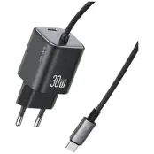 USAMS Snabbladdare 30W 2xUSB-C GaN Mini JC - Svart