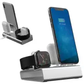 3-i-1 Aluminium Dockningsstation för Apple Watch, Airpods och Telefon - Grå