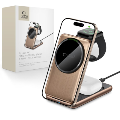 [3in1] Tech-Portect Trådlös Laddare Magsafe iPhone Apple Watch AirPods - Guld
