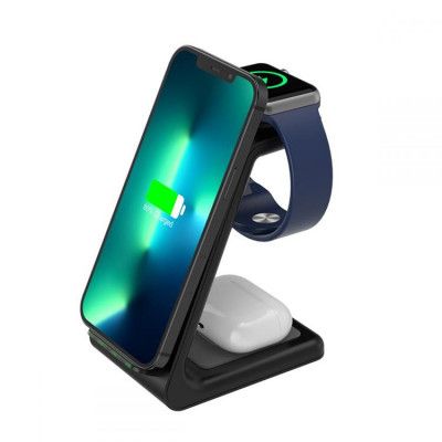 3-in-1 Trådlös laddare iPhone Apple Watch AirPods AK03 - Svart