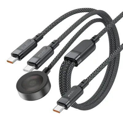 Acefast 3in1 USB-C - 2x USB-C 100W Qi Kabel 1.2m 480Mb/s Svart