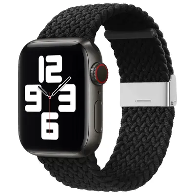 Apple Watch 2/3/4/5/6/7/SE (42/44/45mm) Armband Braided Tyg - Svart