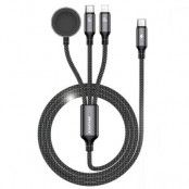Awei 3in1 USB-C Till Apple Watch Laddare USB-C Lightning Kabel - Svart