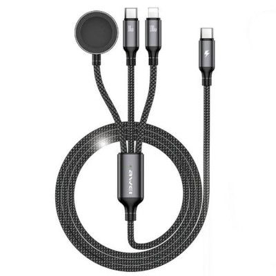 Awei 3in1 USB-C Till Apple Watch Laddare USB-C Lightning Kabel - Svart