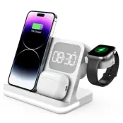 B-22 3-i-1 Trådlös Laddare 15W för iPhone, Apple Watch, AirPods (Vit)