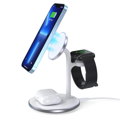 Choetech 3-in-1 Trådlös Laddare Magsafe 15W iPhone Apple Watch AirPods - Vit
