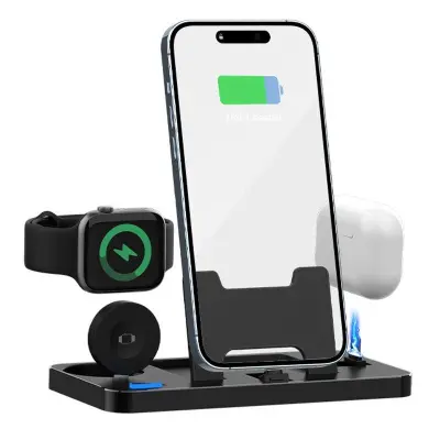 GY-Z17 3-i-1 Skrivbordsladdare 15W Trådlös för Apple Watch, AirPods, iPhone