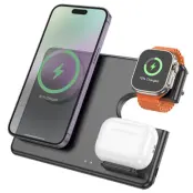 Hoco 3-in-1 Trådlös Laddare iPhone, Apple Watch, AirPods - Svart