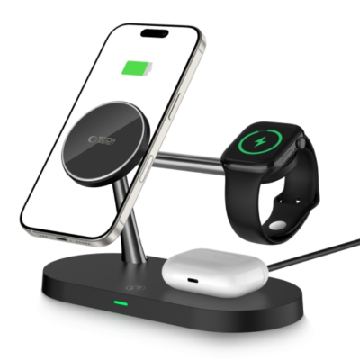 Tech-Portect 3in1 Magsafe Trådlös laddare iPhone/Apple Watch/AirPods - Svart