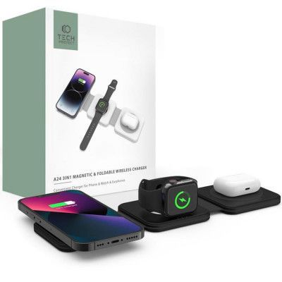 Tech-Protect 3-i-1 Magsafe Trådlös laddare iPhone/Apple Watch/AirPods - Svart