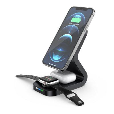3-i-1 Magsafe Trådlös Laddare iPhone, Apple Watch, Airpods 15W B16 - Svart