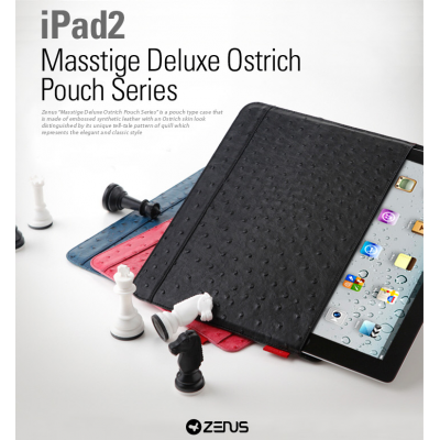 Zenus MASSTIGE OSTRICH DIARY VÄSKA TILL iPAD 2 (BLÅ)