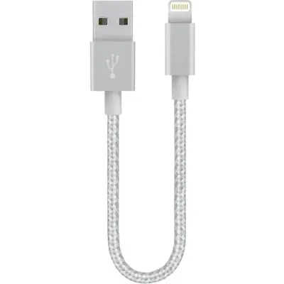 SiGN USB-A till Lightning Kabel 12W 0.25m - Silver/Nylon