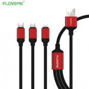 Floveme USB kabel med tre olika anslutningar - Lightning - Micro USB - Type-C