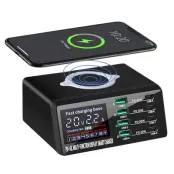 110W USB+PD Smart Multi-Port Laddare + Trådlös Laddare för iPhone iPad