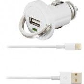 Billaddare 1 meter sladd till Apple iPhone / iPad (Vit)