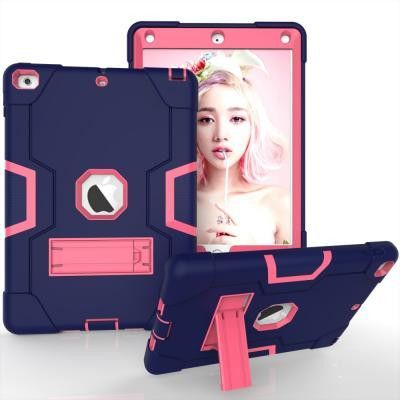 Silikonskal med Stativ för iPad 9.7 2017/2018 - Mörkblå - Rosa
