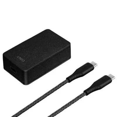 UNIQ USB-C PD 18W + kabel USB-C till USB-C Svart