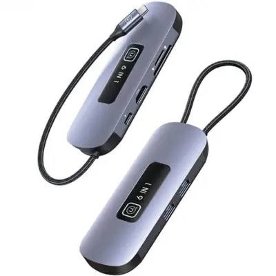 USAMS 6in1 Adapter Hubb 100W 2xUSB-A USB-C HDMI TF SD - Grå
