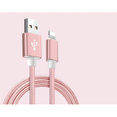 USB till Lightning Kabel i Nylon - 2m - Rosa